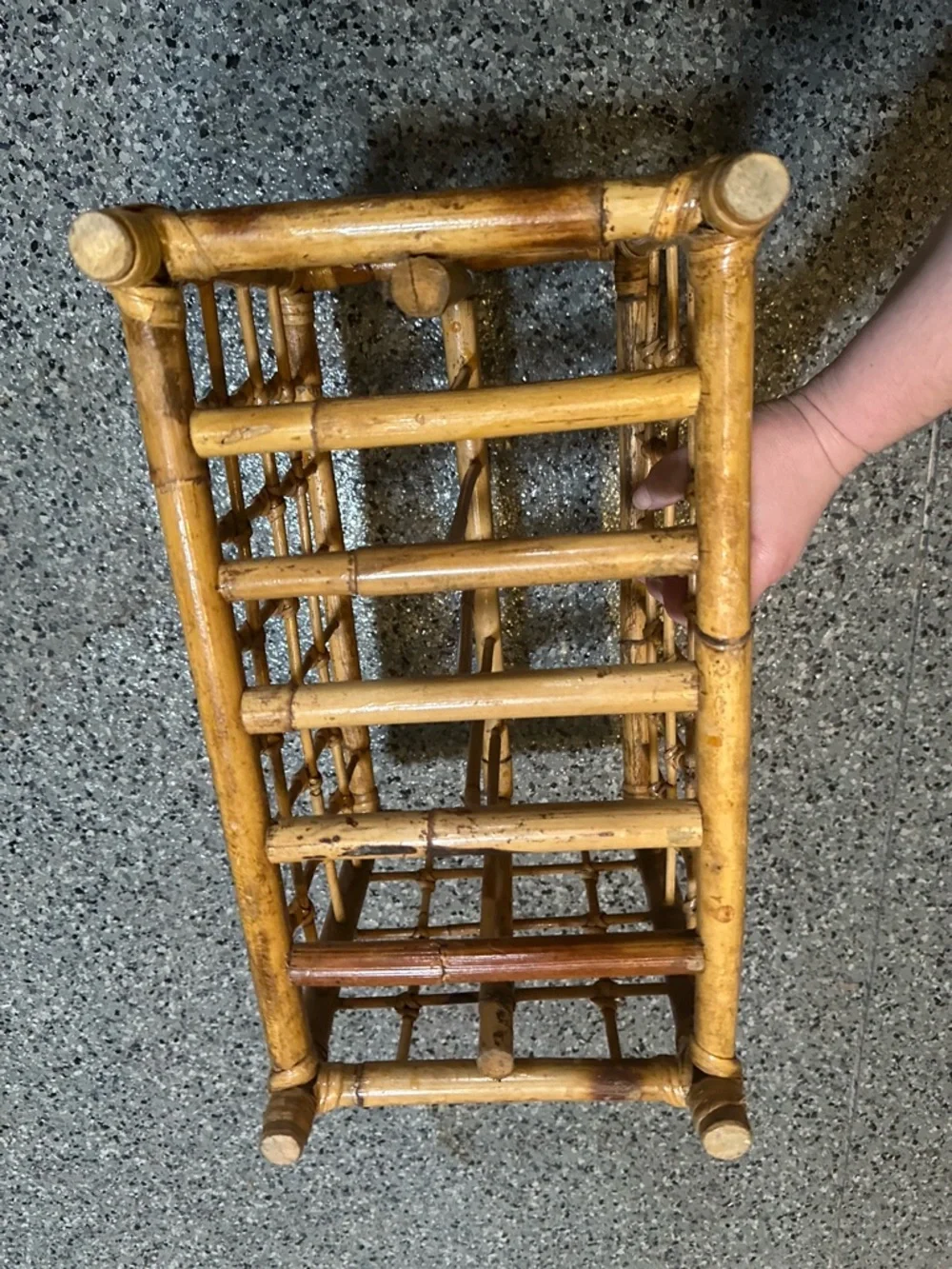 Vintage Mid Century Rattan Bamboo Magazine Rack MCM Boho Record Holder 60s 70s